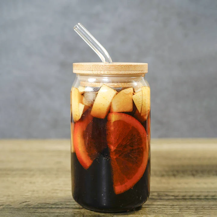 16Oz Beer Can Glass With Bamboo Lid And Straw