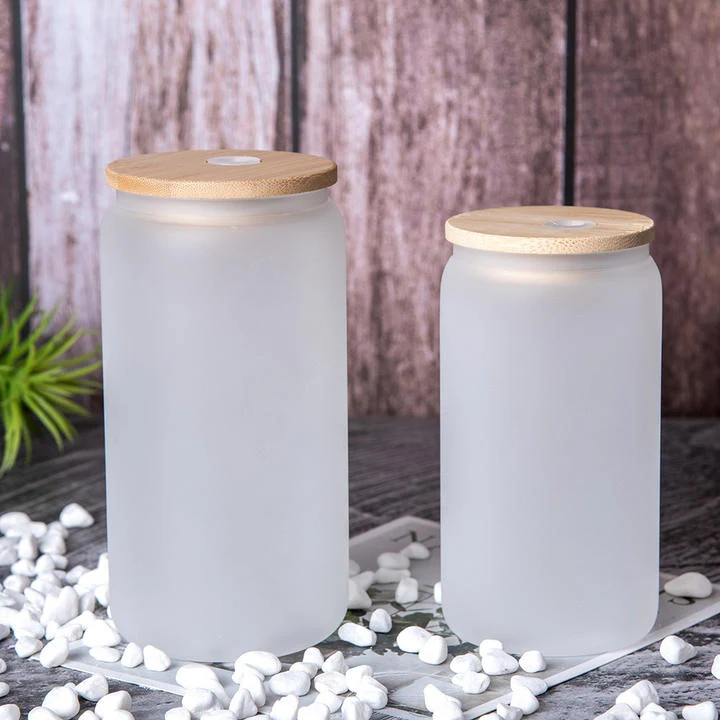 16Oz Frosted Glass Cup With Bamboo Lid And Straw