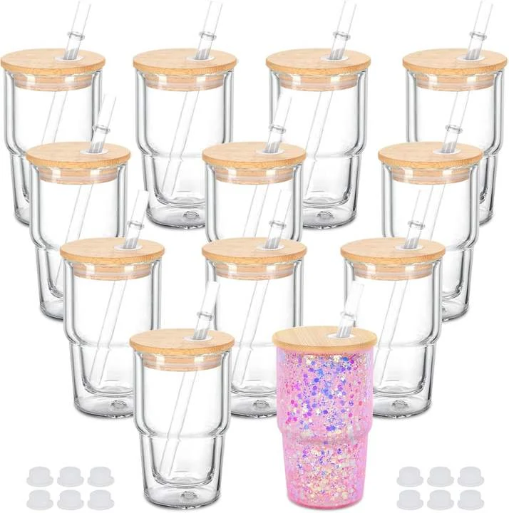 3Oz Double Wall Glass Shot Cup With Bamboo Lid