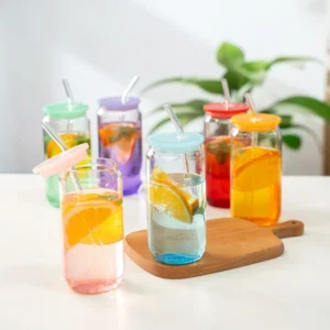 480ml Can Shaped Iced Coffee Glass Cup with Straw