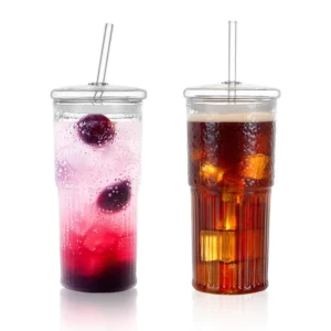 500ml Reusable Glass Tumbler with Straw and Lid
