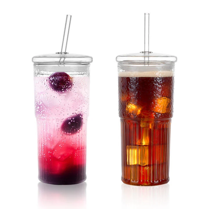 500Ml Reusable Glass Tumbler With Straw And Lid