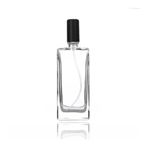 50ml Clear Square Perfume Bottles Glass With Lid And Sprayer
