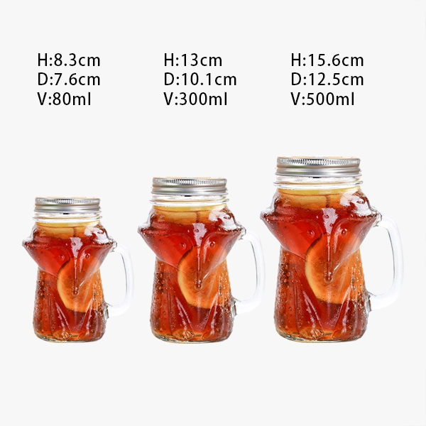 80ml 300ml 500ml Fox Mason Jars with Handle