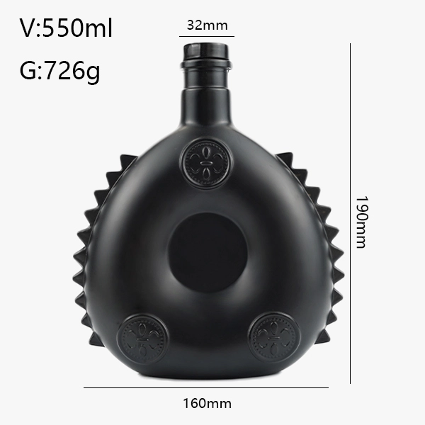 Black Flat Fluted Brandy Bottle 550ml