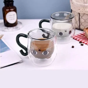 Cute Cat Double Wall Glass Mug High Borosilicate