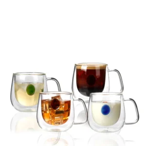 Double Wall Glass Coffee Cup with Handle for Milk Juice