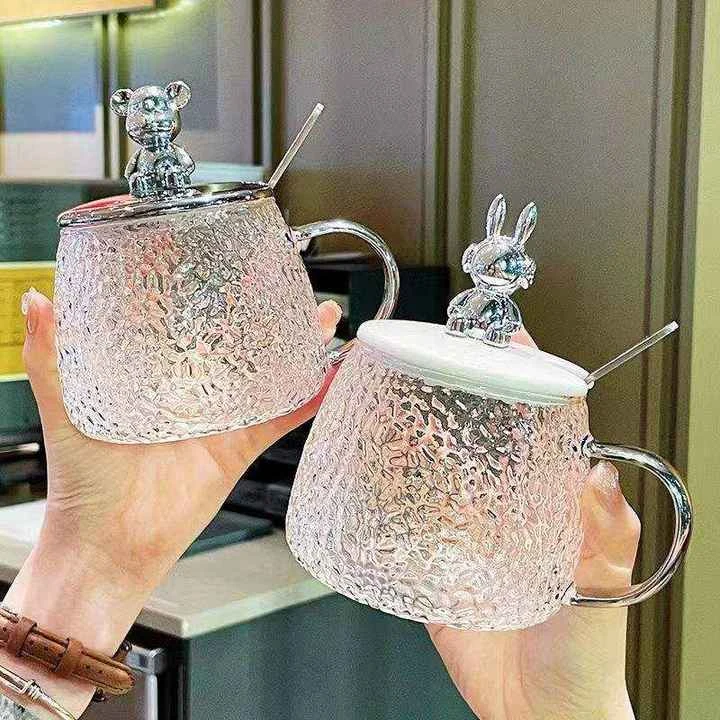 Glass Water Cup With Handle And Lid For Office Use
