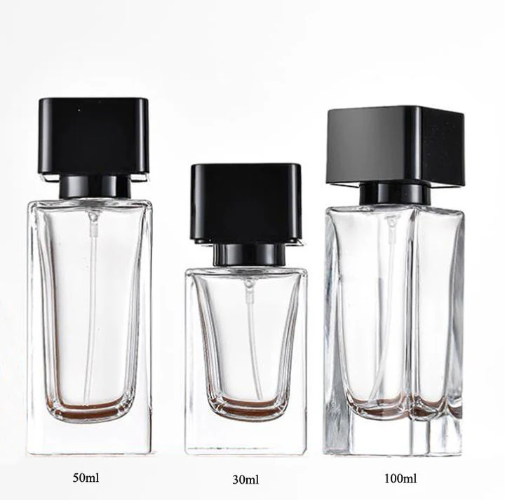 Luxury Square Glass Perfume Bottle 30ml 50ml 100ml with Box