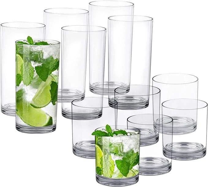 Reusable Plastic Tumbler Cups 12Oz 16Oz – Clear Stackable Beverage Glasses Reusable Plastic Tumbler Cups 12Oz 16Oz – Clear Stackable Beverage Glasses