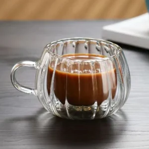 Ruffled Rim Double Wall Glass Coffee Mug