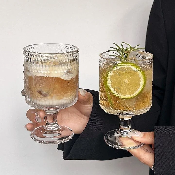 Sunflower Embossed Retro Glass Cup For Wine And Juice