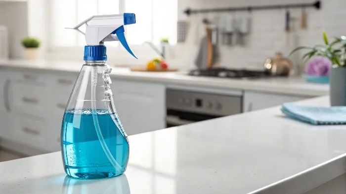 Clear trigger spray bottle with blue liquid